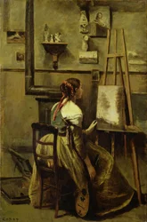 O estúdio de Corot, ou jovem mulher sentada diante de um cavalete, 1868-70
